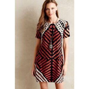 Roopa Pemara Tunic Dress‎ Geometric Print Silk Cotton Blend Short Sleeve Size 4